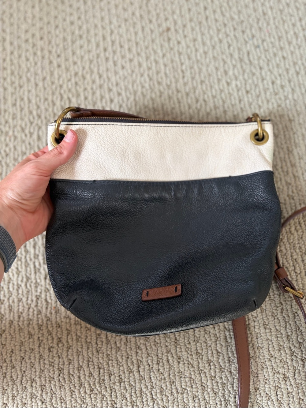 Two-Tone Black and Cream Fossil Crossbody Bag